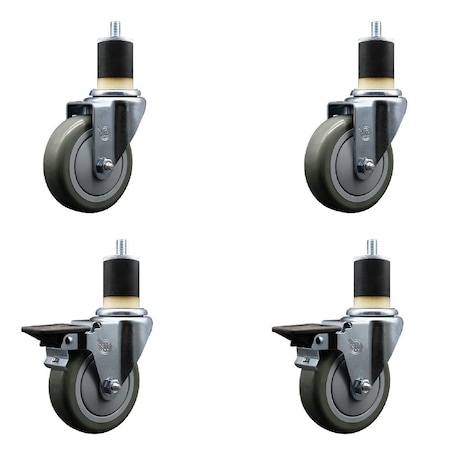 Service Caster 4'' Gray Poly Wheel Swivel 1-7/8'' Expanding Stem Caster Set 2 Brakes, 4PK SCC-EX20S414-PPUB-2-PLB-2-178